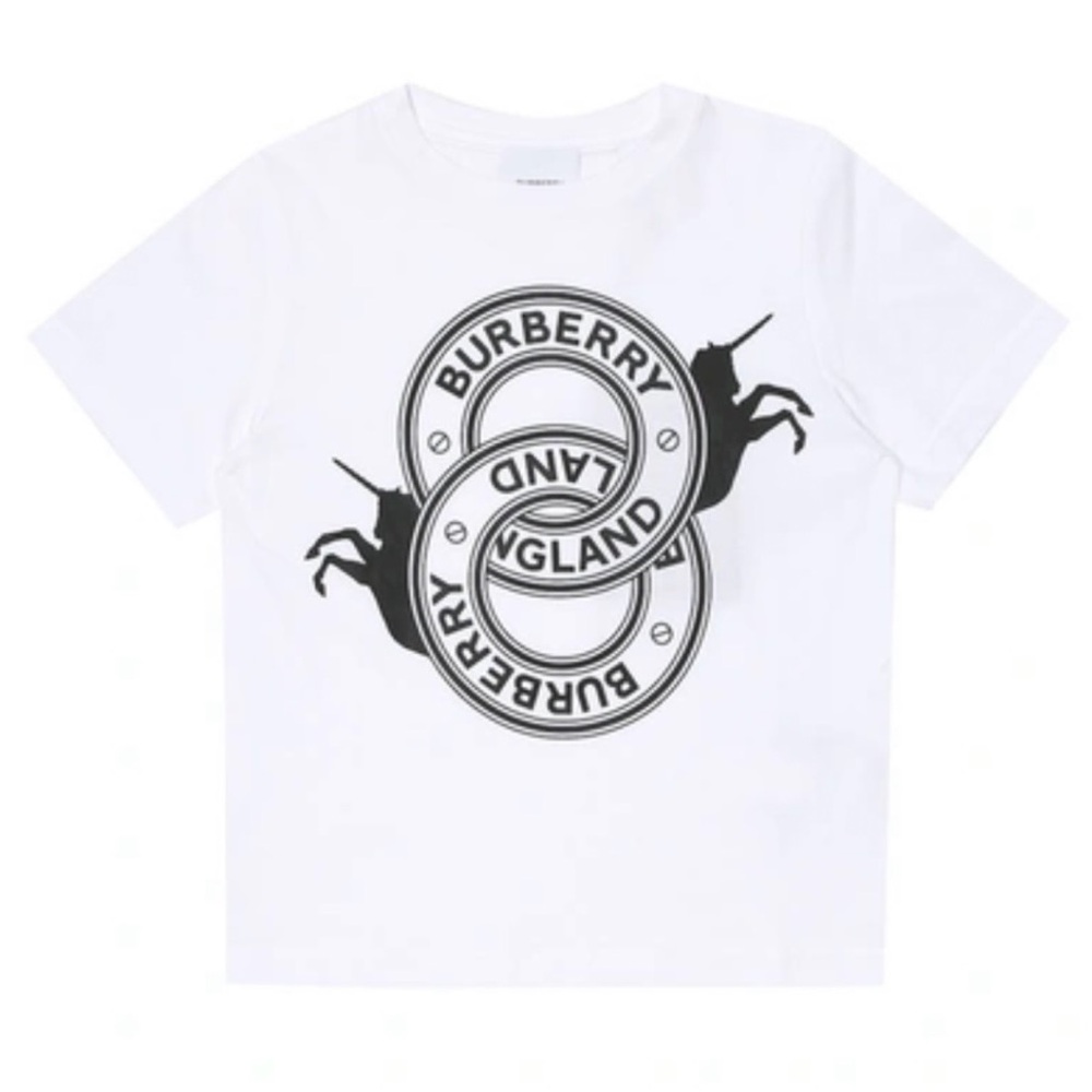 Burberry Kids White and Black Logo T-Shirt, size 8 years